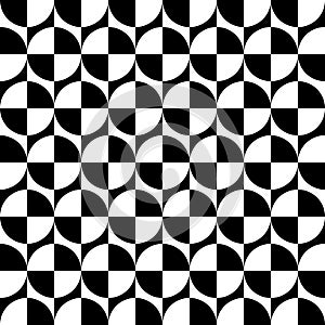 Geometrical signs - circles and squares. High contrast retro seamless pattern in black and white. Vector illustration