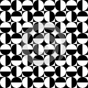 Geometrical signs - circles and squares. High contrast retro seamless pattern in black and white. Vector illustration