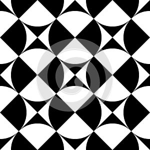 Geometrical signs - circles and squares. High contrast retro seamless pattern in black and white. Vector illustration