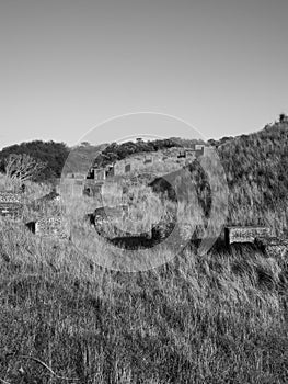 Geometrical World War II anti tank blocks in dunes, Aberlady Nature Reserve