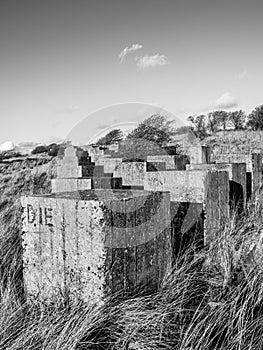 Geometrical World War II anti tank blocks in dunes, Aberlady Nature Reserve
