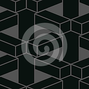 Geometry black blocks seamless pattern shapes. Gray background design.