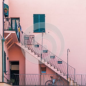 Geometry of colorful Italian coastal city house