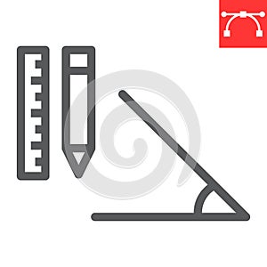 Geometry line icon, school and education, pencil and ruler sign vector graphics, editable stroke linear icon, eps 10.