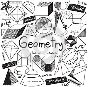 Geometry math theory and mathematical formula doodle handwriting