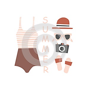 Geometry minimalistic artwork poster with simple shapes and figures.Summer beach kit of objects. Surfing Illustration in vector.