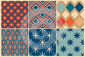 Geometry retro seamless patterns in the style of the 50s and 60s