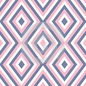 Geometry rhombus zig zag vector seamless pattern, pink blue herringbone line ornament abstract background illustration