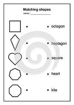 Geometry shape matching game. educational geometric shapes game. printable learning material for kids . black and white printables photo