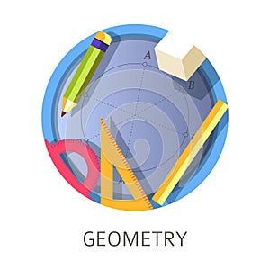 Geometry subject, scientific school and university discipline logo