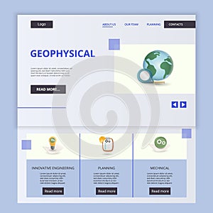 Geophysical flat landing page website template. Innovative engineering, planning, mechanical. Web banner with header photo