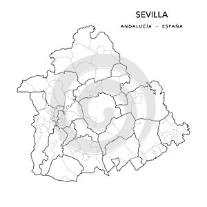 Geopolitical Vector Map of the Province of Seville Sevilla, Andalousia as of 2022