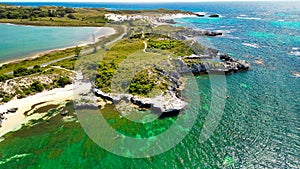 Geordie Bay Beach and Lakes in Rottnest Island, aerial view