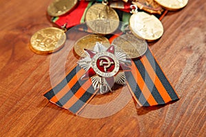 George's Ribbon and Medals for the victory over Germany. Close up