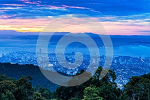 George Town City view from Penang Hill during dawn