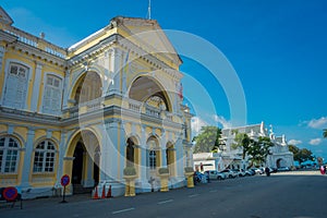 George Town, Malaysia - March 10, 2017: Beautiful scenic view of Penang City Hall, a British-built, Edwardian-style