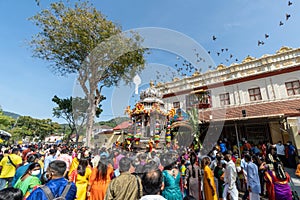 Hindu devotees gather at Nattukkottai Chettiar Temple