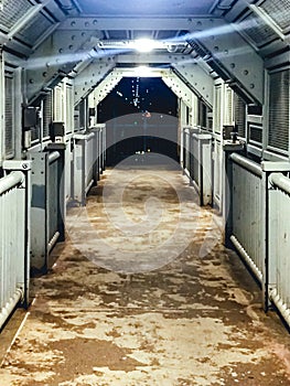 George Washington Bridge Pedestrian tunnel during nighttime.