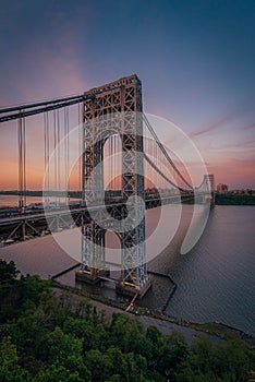 The George Washington Bridge at sunset, seen from Fort Lee, New Jersey