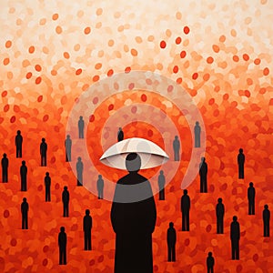Georges Seurat Inspired Silhouette With Umbrella In Japanese Abstraction Style