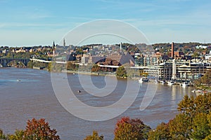 Georgetown Park and river waterfront of Washington DC, USA in autumn.