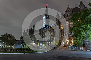 Georgetown university building at night in washington dc