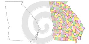 Georgia administrative map, Georgia outline and counties state map set - illustration version