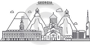 Georgia architecture line skyline illustration. Linear vector cityscape with famous landmarks, city sights, design icons