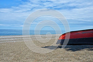 Georgia Batumi beach landscape with boat coast Black