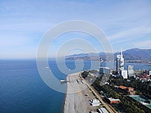 Georgia. Batumi city. View from above, perfect landscape photo, created by drone. Aerial photo from travel.Central beach