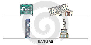 Georgia, Batumi flat landmarks vector illustration. Georgia, Batumi line city with famous travel sights, skyline, design