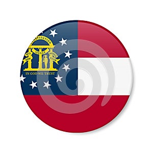 Georgia flag circle button icon, US state round badge. 3D realistic isolated vector illustration