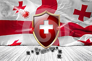 Georgia flag with Metal Shiny red shield. virus protection, hygiene shield. virus Vaccine Protection aganst coronavirus, Health