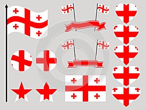 Georgia flag set. Collection of symbols heart and circle. Vector