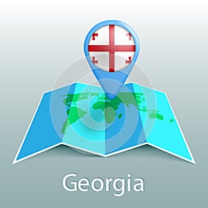 Georgia flag world map in pin with name of country