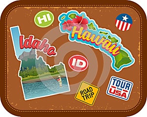 Georgia, Florida, travel stickers with scenic attractions