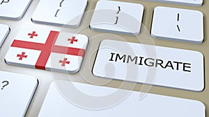 Georgia Immigration Concept Animation. Country Flag with Text Immigrate on Button
