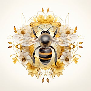 Georgia O\'keeffe Style Bee Illustration On White Background