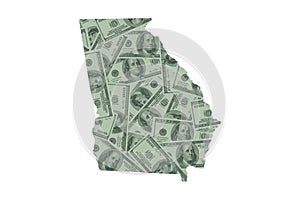 Georgia State Map and United States Money Concept, Hundred Dollar Bills