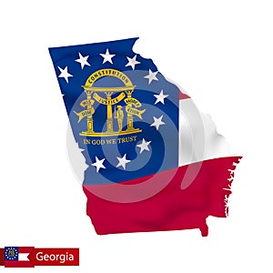 Georgia state map with waving flag of US State.