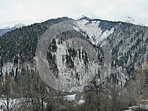 Georgia. Svanetia Region, Mountain side of country. View from above, perfect landscape photo, created by drone. Aerial photo from