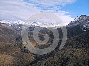 Georgia. Svanetia Region, Mountain side of country. View from above, perfect landscape photo, created by drone. Aerial photo from