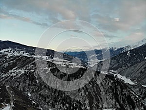 Georgia. Svanetia Region, Mountain side of country. View from above, perfect landscape photo, created by drone. Aerial photo from