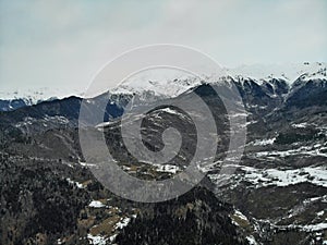 Georgia. Svanetia Region, Mountain side of country. View from above, perfect landscape photo, created by drone. Aerial photo from