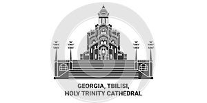 Georgia, Tbilisi, Holy Trinity Cathedral travel landmark vector illustration
