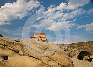 Georgia travel old stone town in mountains photo