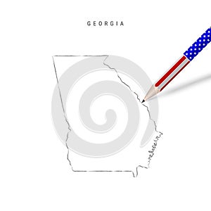 Georgia US state vector map pencil sketch. Georgia outline map with pencil in american flag colors