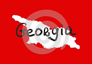 Georgia world map in white color on red background