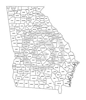State of Georgia, subdivided into 159 counties, outline map