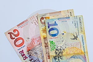 Georgian banknotes in several denominations lari as a national currency